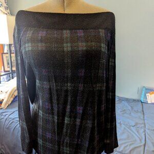 Torrid Off Shoulder Long Sleeve Plaid Top